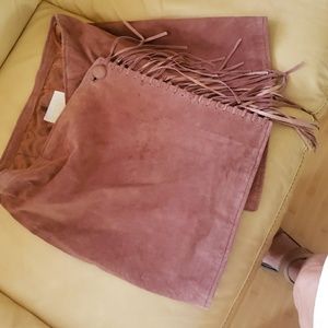 Cache skirt size 8 brown suede fringed mini wrap
